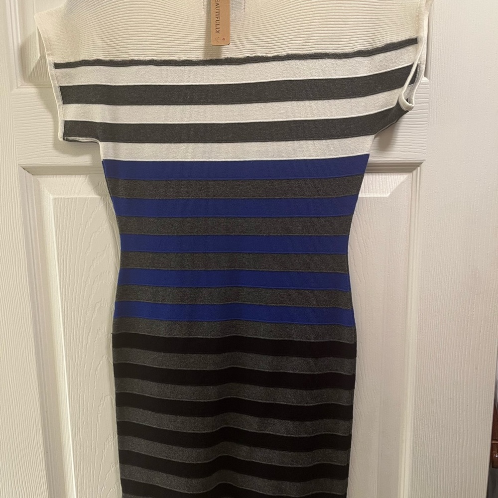 French Connection Striped Mini Dress in Black, Blue, and White